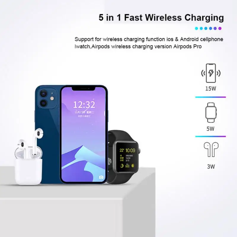 

4 In 1 Magnetic Wireless Charger 15W Fast Charging Station For AirPods Apple Watch IPhone With LED Night Light