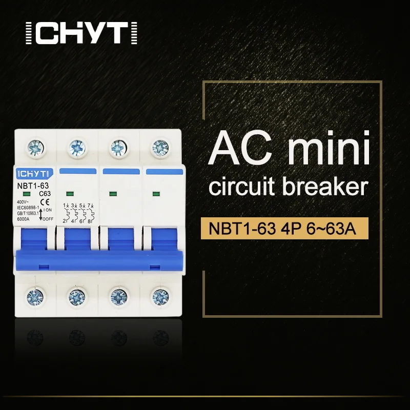 Бытовой миниатюрный автоматический выключатель типа C AC MCB NBT1-63 4P 6A 10A 16A 20A 25A 32A 40A 50A