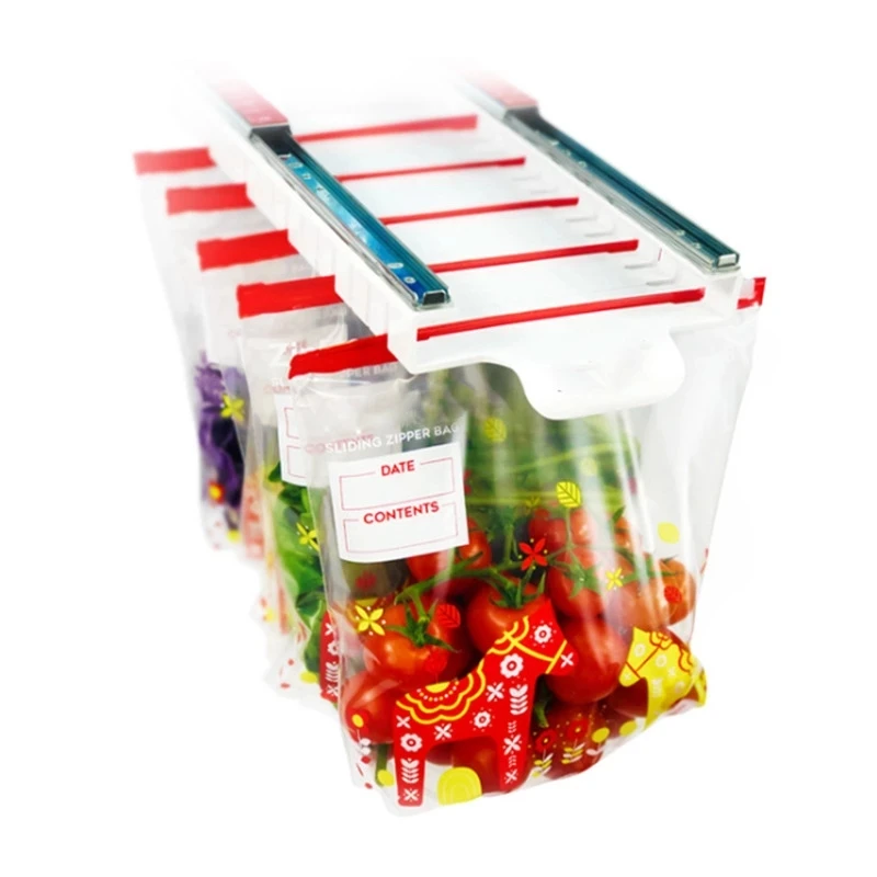 

Hanging Storage Rack Refrigerator Hanging Storage Clip Sliding Rail Tray for Food Bag with 6 Zip Fresh Bag