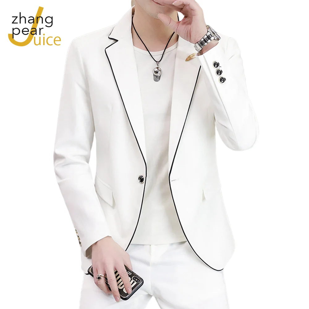 Fashion Men's Blazer Fashion Korean White Long Sleeve Slim Fit Jacket Blazer Large Size Dress Men's Wear Blazer Coat