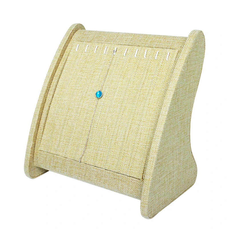 

Портативный джутовый плетеный 10 крючков для ожерелья Органайзер лоток Pad шоу чехол бежевый льняной Дисплей Чехол