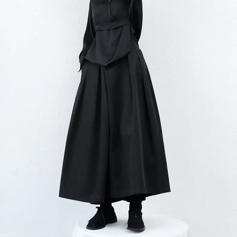 XITAO New Pleated Splicing Pants Solid Color Fashion Loose Zipper Fly Ankle-length Wide Leg Pants Spring Autumn Trendy ZY5676