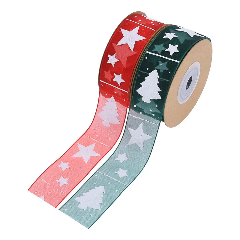 10 метров/рулон органза пятно Рождество печатная лента для подарочной коробки