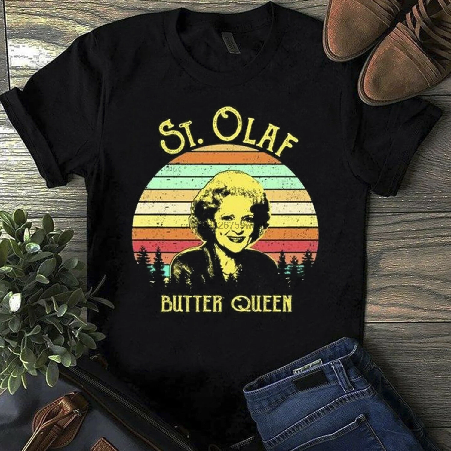 Золотая Винтажная футболка для девочек St Olaf Butter Queen черная Хлопковая женская S