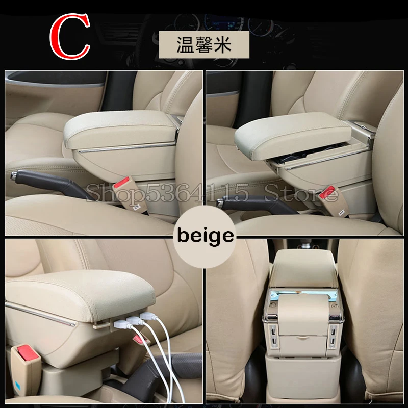 Для hyundai Solaris/Verna/Grand Avega подлокотник коробка центральный магазин содержимое коробка с подстаканником пепельница USB автомобиль-Стайлинг аксессуар - Название цвета: C  beige