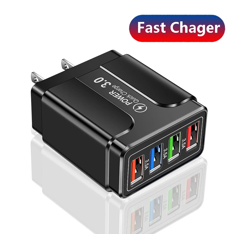

Universal Mobile Phone Chargers 4 USB Ports Quick Charge 3.0 4.0 Charger Fast Charging For iPhone 13 X Xiaomi Tablet EU US Plug