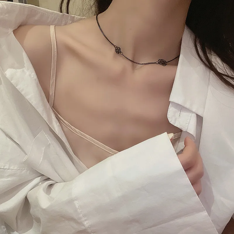 Ожерелье SRCOI с цветком розы милое крутое колье до ключиц вечерние тное