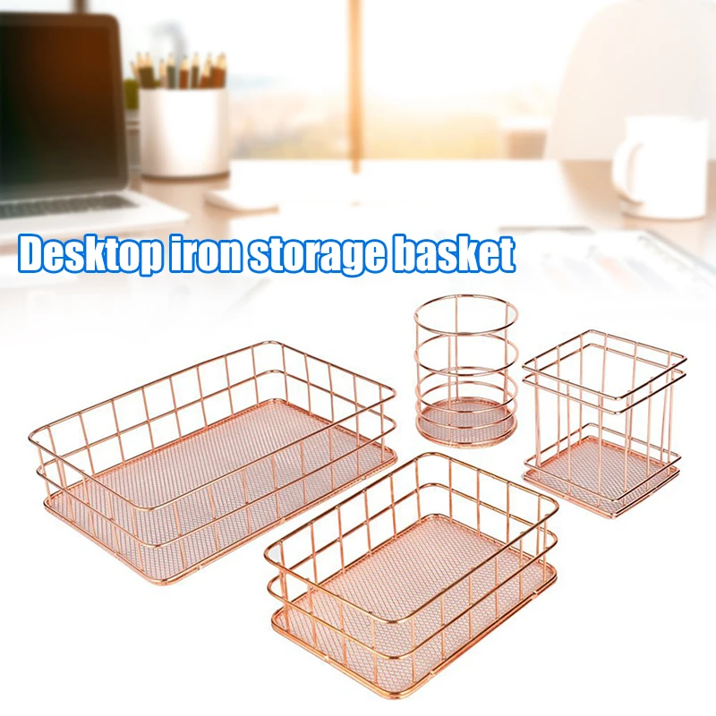 Горячая проволока железная корзина для хранения розовое золото прочная домашняя