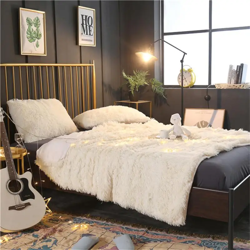 Длинное плюшевое ультрамягкое теплое одеяло серого и бежевого цвета 40 дюймов