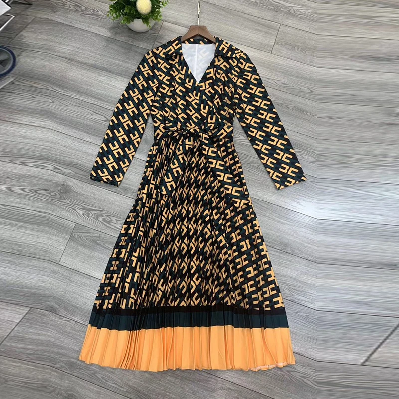 Женское винтажное платье с буквенным принтом AELESEEN весенне-осенние вечерние