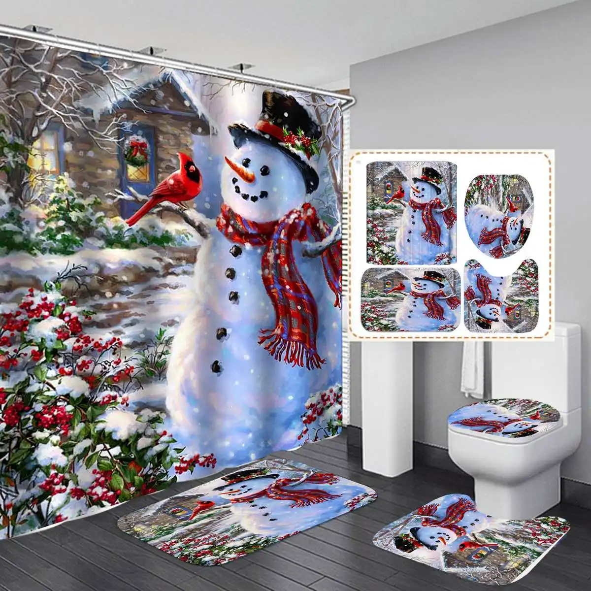 

Рождественская елка, снежный рисунок, 180x180 см, занавеска для душа, коврик для туалета, нескользящий коврик для ванной комнаты
