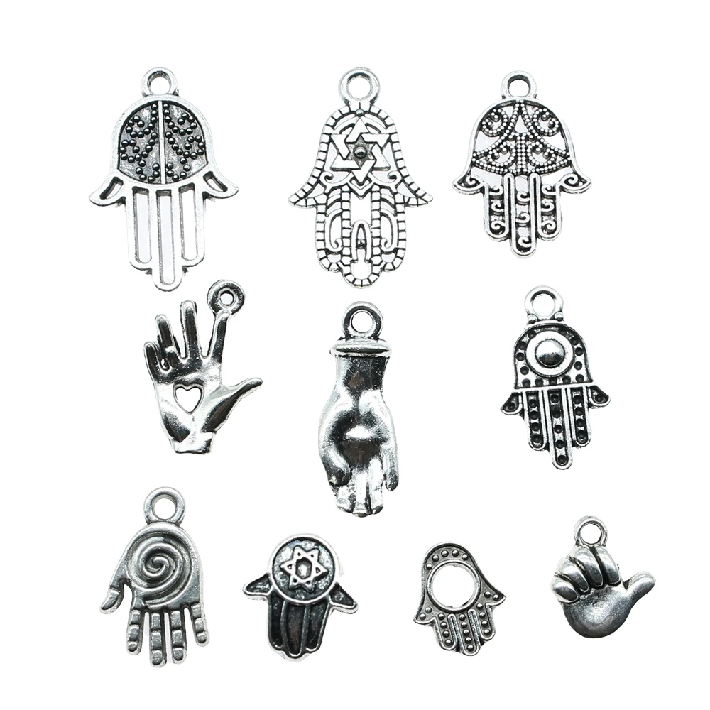 20 штук ручная подвеска амулет винтажный античный серебряный цвет ладонь
