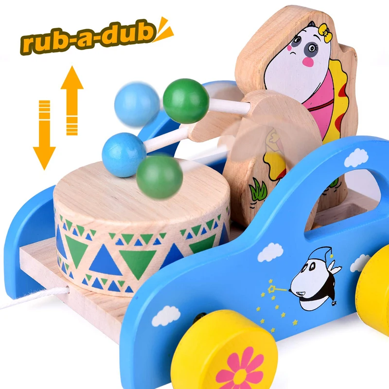 

Creative Children Gift yellow/blue Wooden Play Beat Sound Tractor Children's Hand Extended Leash Pull Toy Car Toddler Baby Toy