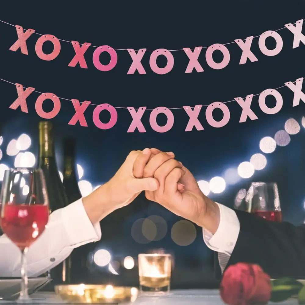 Украшения на День святого Валентина Блестящий розовый XOXO знак бумажный баннер