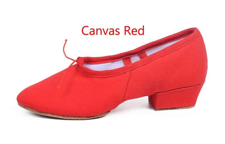 Canvas Red Качественная танцевальная обувь для женщин; кожаная обувь на среднем каблуке для девочек; женские балетки; Танцевальная обувь для танца живота и йоги; обувь для учителя - Цвет: Canvas Red