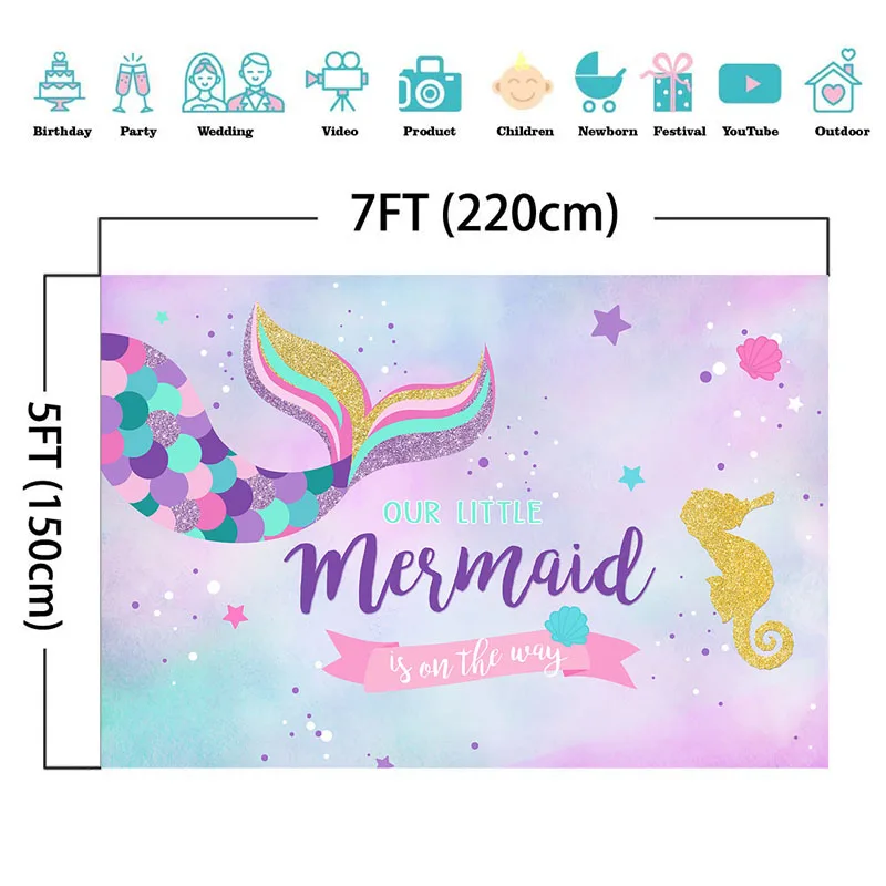 MOCSICKA Little Mermaid Photography Backdrops Photophone Celebration Birthday Party Background for Photo Studio Underwater | Электроника