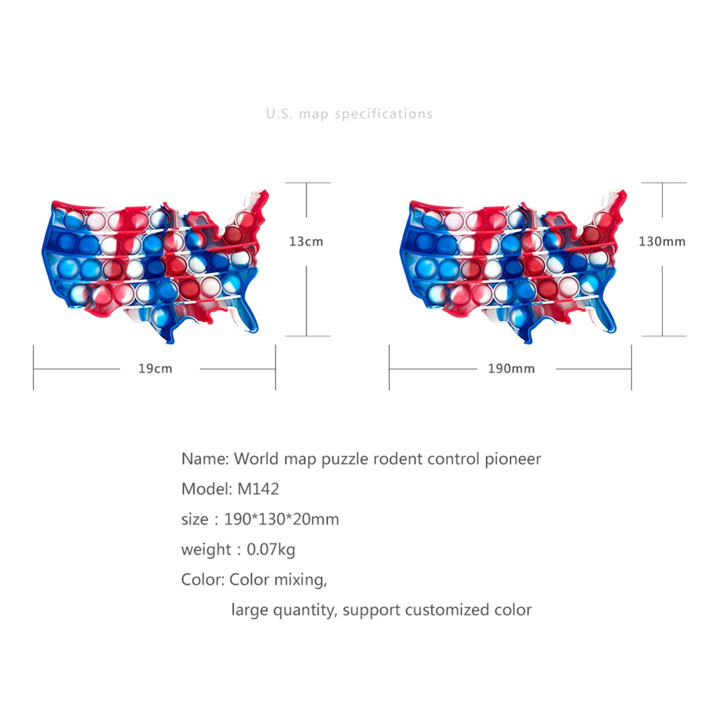

Silicone America Map Push Bubble Fidget Autism Sensory Toy Anti-stress Toy Stress Relieve Educational for Adults Kids