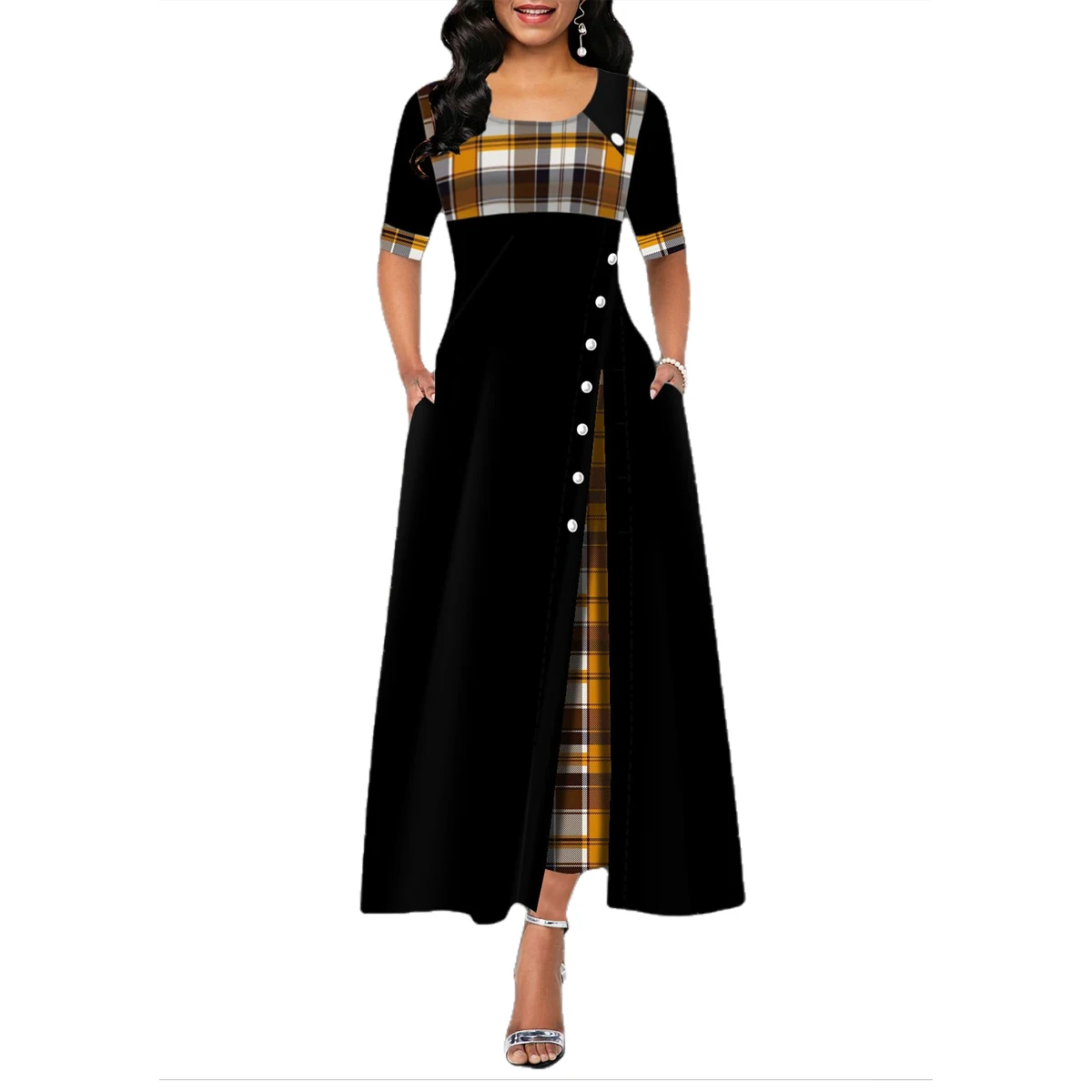 Клетчатая одежда со вставками для детей вечерние модное платье с короткими