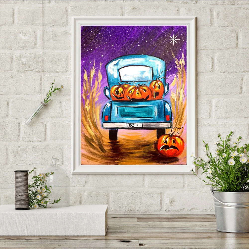 5D Full Round Drill Diamond Painting Halloween Jack O Lantern Mosaic Kit Rhinestone Drawing Picture Home Decor Wall Art Crafts | Дом и сад