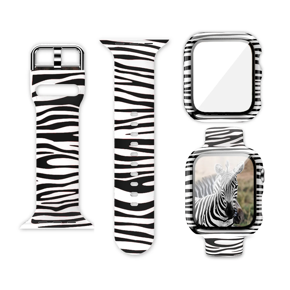 

Glass+Case+Strap for pple watch band 44mm 40mm 42 mm 38mm Printing silicone belt bracelet correa for Iwatch series 3 4 5 6 SE