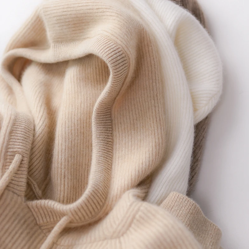Sudadera con capucha de estilo occidental para mujer, suéter holgado de Cachemira de lana pura, estilo perezoso, parte inferior de punto, Otoño/Invierno, 100%