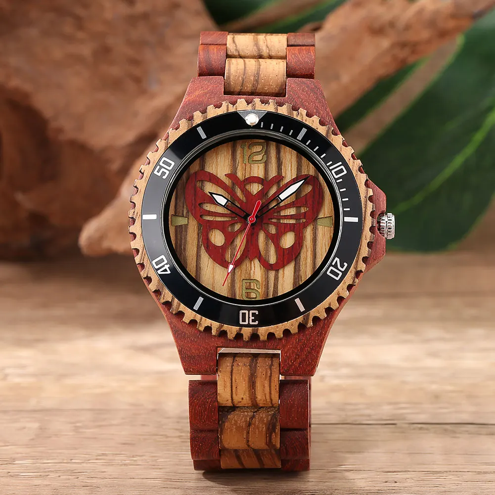 Модные мужские кварцевые часы с ремешком и тремя бусинами из сандалового дерева |