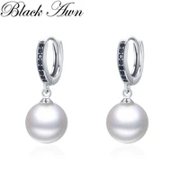 black awn round pearl hoop earrings for women classic silver color trendy spinel engagement fashion jewelry i222