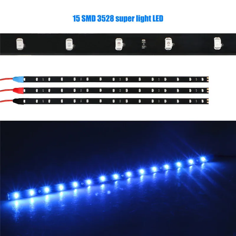 New 2PCS 30CM Car Strip Light 15 LED Motorcycle Flexible Bar 3528 SMD Underbody Boat Atmosphere Decorative Lamp | Автомобили и