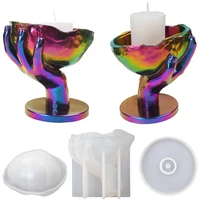 diy epoxy resin mold beauty one hand skull candlestick box desktop palm candle holder mold mirror resin silicone mould home deco