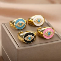 crystal evil eye rings for women vintage enamel 4 colors evil eye finger opening female ring aesthetic boho minimalist jewelry