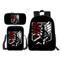 attack on titan backpack anime harajuku all match campus backpack pencil case messenger bag schoolbag three piece suit
