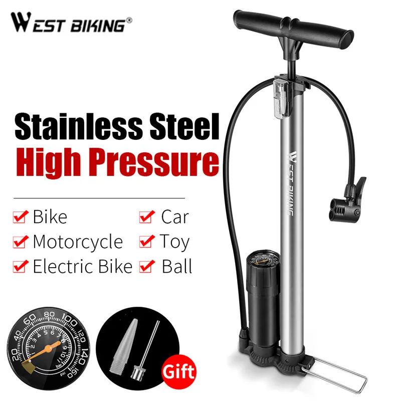 

WEST BIKING Bicycle Floor Pump Air Tire Inflator 160PSI High Pressure Aluminum Alloy AV/FV Valve MTB Bike Cycling Pump for Ball