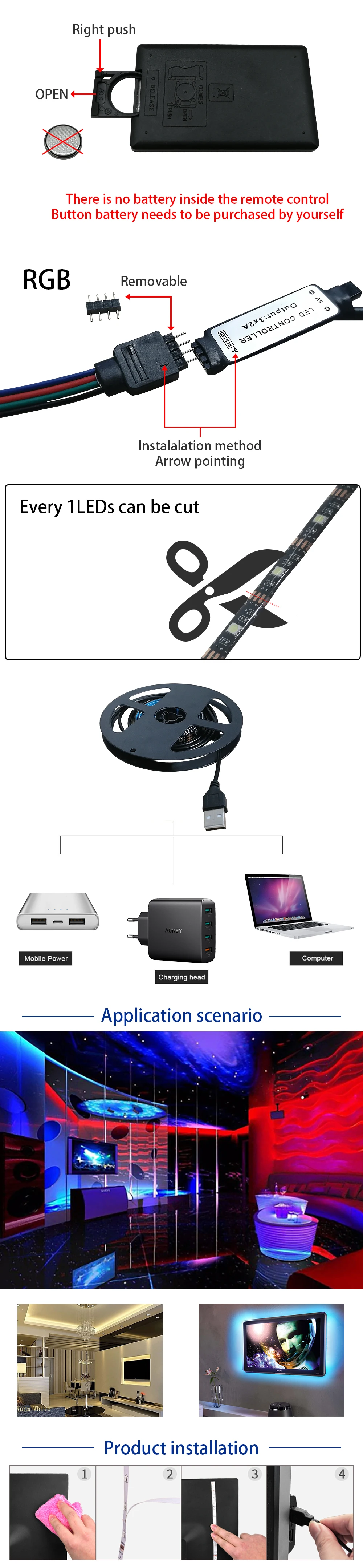 USB СВЕТОДИОДНЫЙ светильник лента DC5V SMD5050 RGB праздничное украшение USB СВЕТОДИОДНЫЙ светильник струнная лента ТВ компьютерная тыловая подсветка 1 м 2 м 3 м