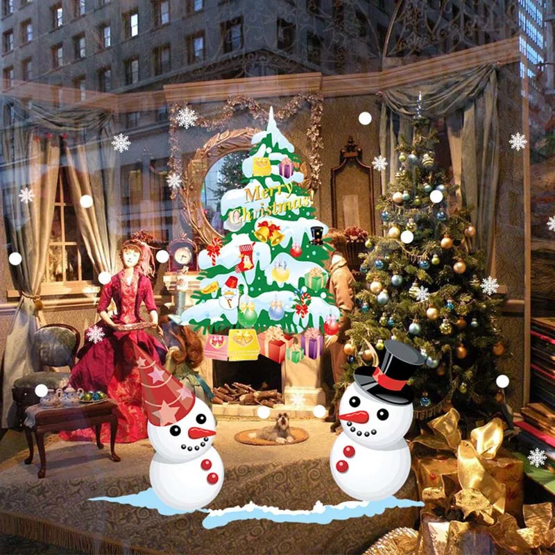 Снежинки Снеговик рождественские окна правилены наклейки Рождественские