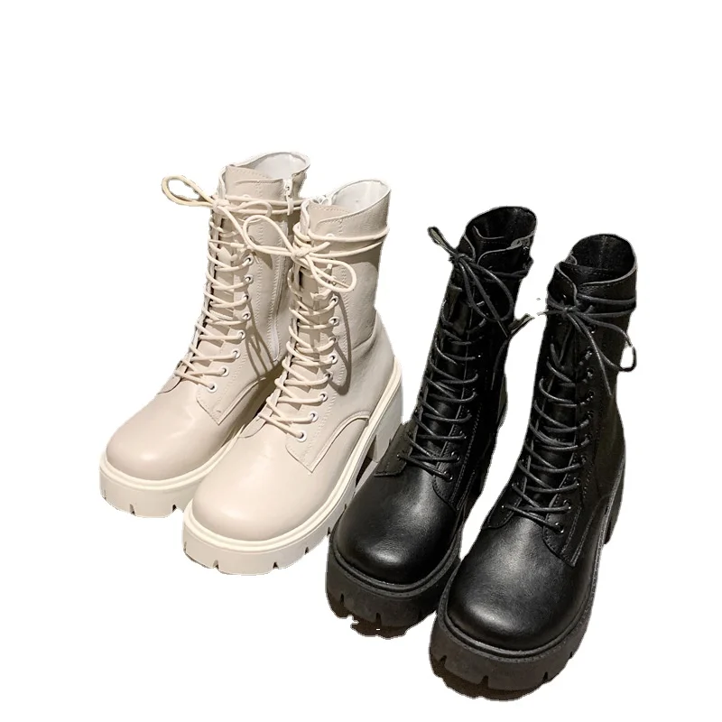 

Women's Short Boots, Round Toe Platform Shoes, Motorcycle Boots with Thick Heels, Fashion Mid-tube Women's Boots