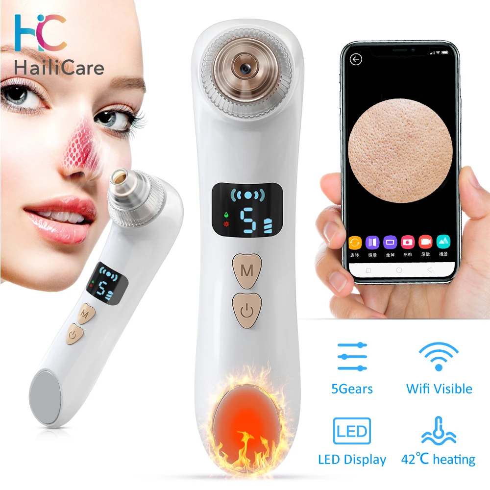 Visual Blackhead Remover Vacuum Pore Cleaner Acne Electric Heating Nose Face Deep Cleansing WIFI Camera Beauty Device | Красота и