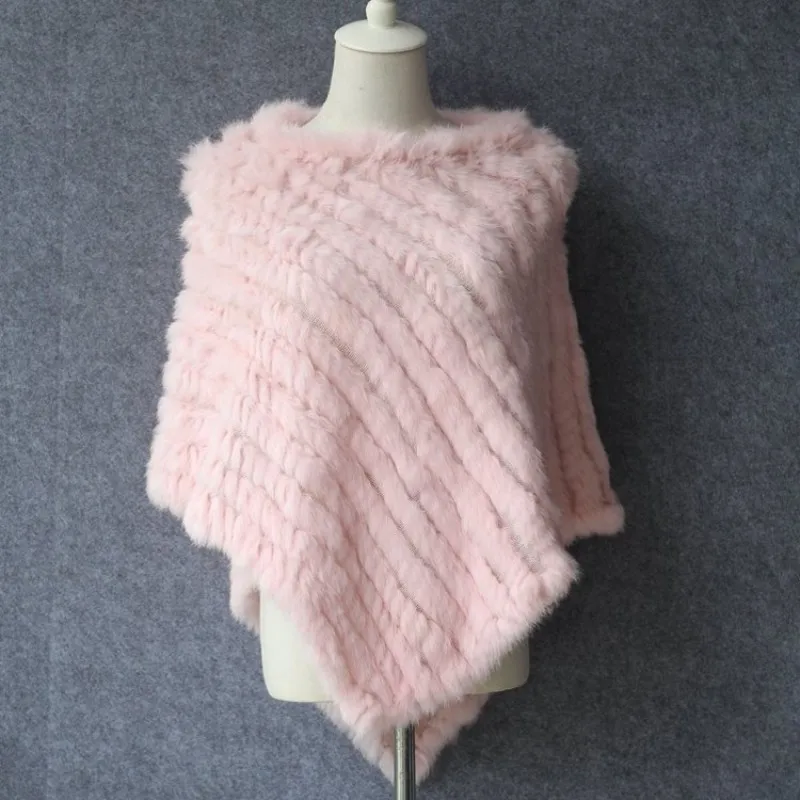Winter Women Real Rabbit Fur Coat Triangular Shawl Warm Cloak Coats 28 Colors Knitted Poncho Female Party Cape Outerwear | Женская