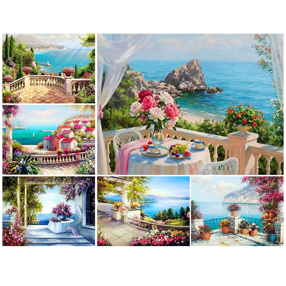 

5D алмазная живопись «сделай сам», Набор для вышивки крестиком с пейзажем, алмазная вышивка, цветок, морская мозаика, картина стразы, Декор