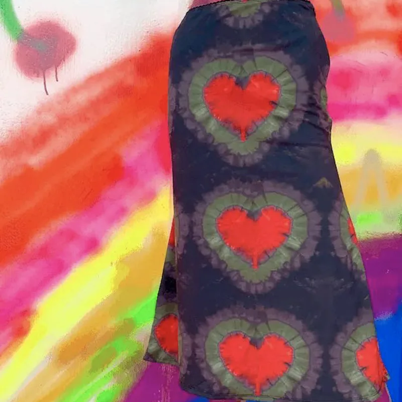 

Fashion Female Spring Heart Print Mid-Calf Skirts Women Loose Low Waist Package Hip Skirts Femme Bottom Streetwear Party Outfit