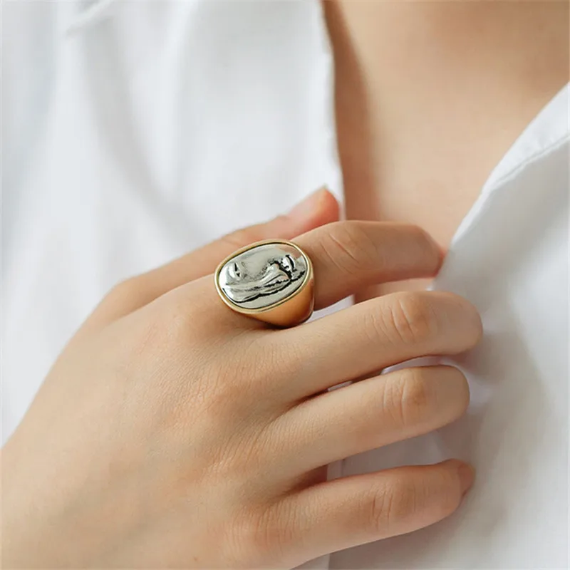 

Face model metal ring 2021 New Personal Exaggerated Punk Style Retro Popular Color Love Women's Party Jewelry Gift Accessories