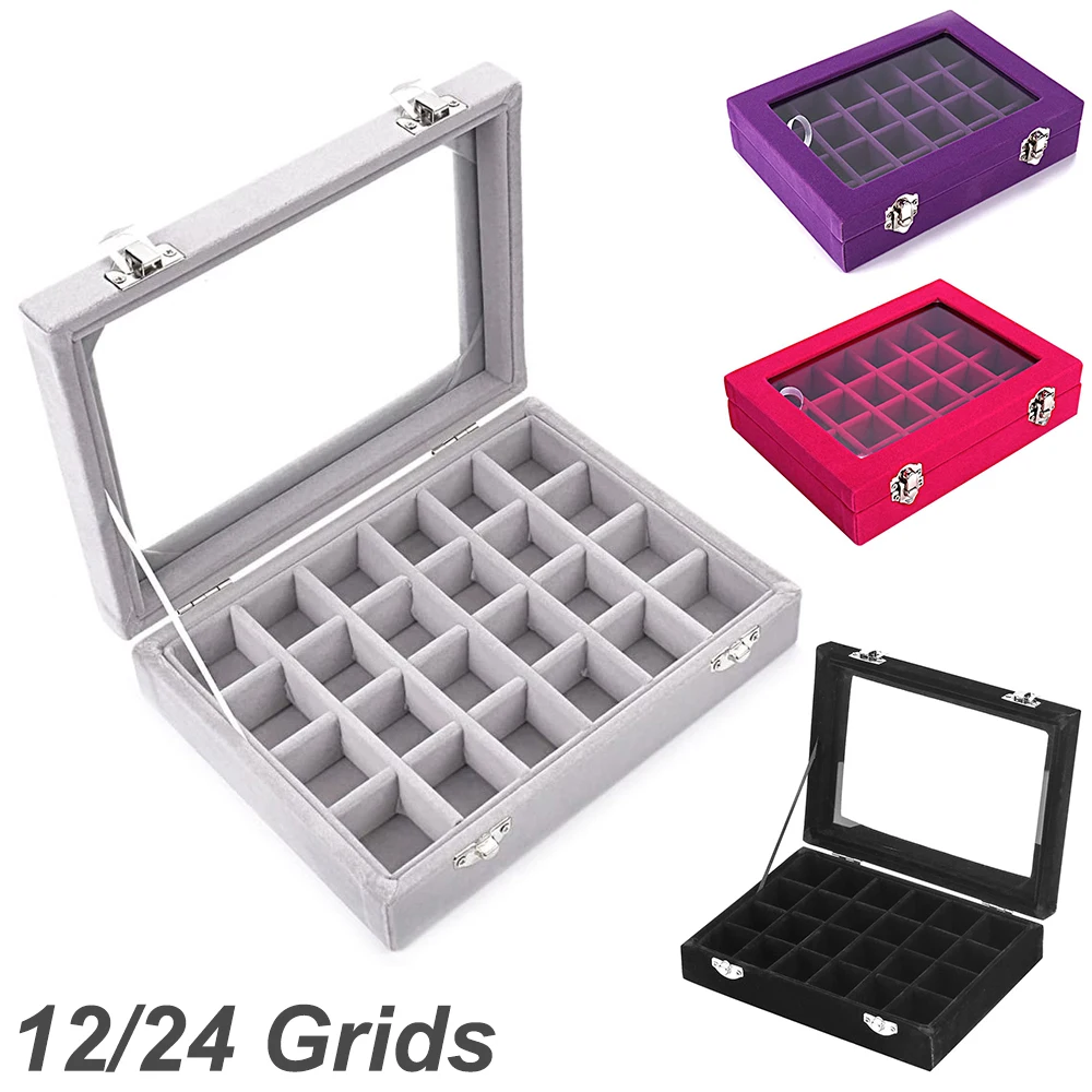 12/24 сетки часы Органайзер ожерелье хранение колец и сережек коробка
