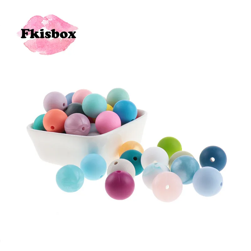 Fkisbox-Cuentas redondas de silicona para mordedor de beb&eacute;, accesorios de cadena de chupete sin BPA, regalo masticable para enfermera, 500 piezas, 12mm-0