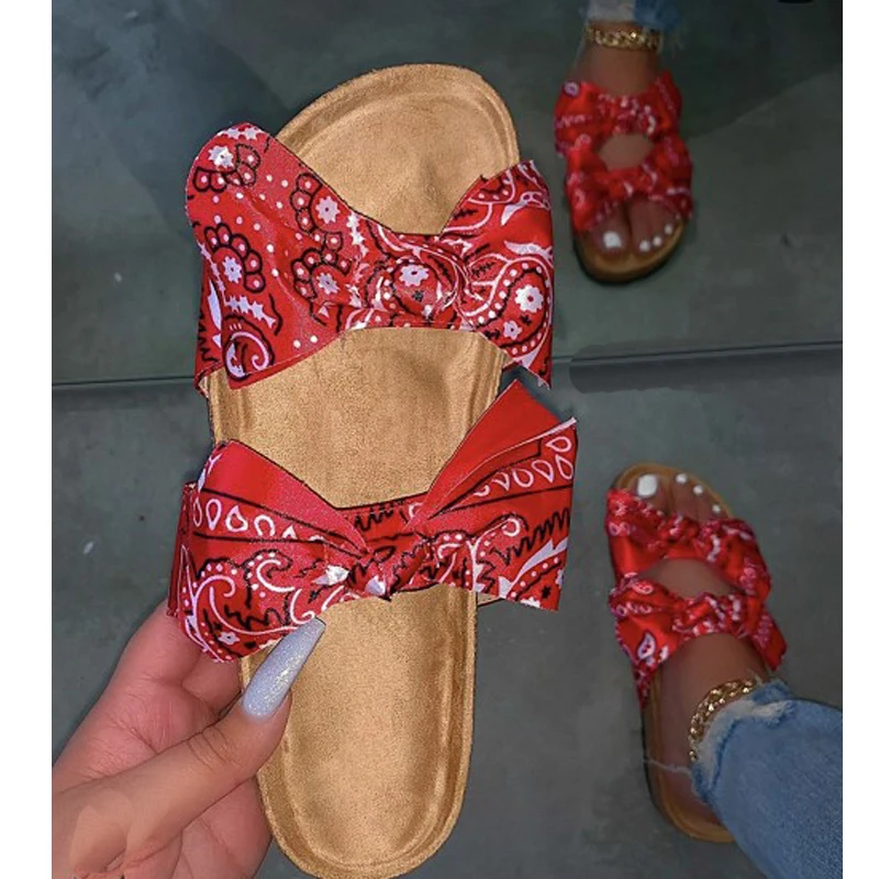 

Siddons 2020 Bow-Knot Designer Shoes For Women Slippers Fashion Prints Beach Outside Slippers Ladies Slides Casual Flats Shoes