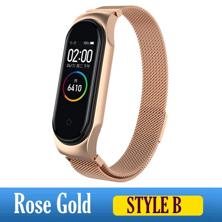 Style B rose Металлический ремешок на руку для Xiaomi mi ремешок 4 ремни из нержавеющей стали mi Band 4 Аксессуары для браслета mi Band 4 розовый mi band 4 серебристый - Цвет: Style B rose
