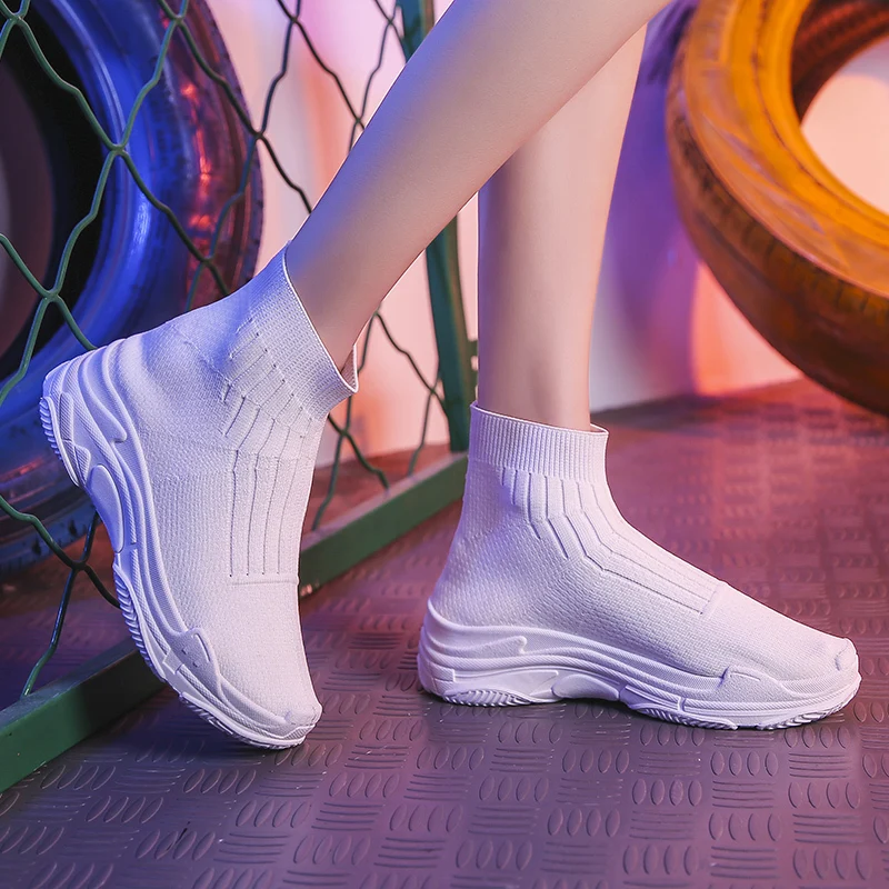 Rimocy/2019 г. Осенняя повседневная обувь на массивном каблуке женские вязаные