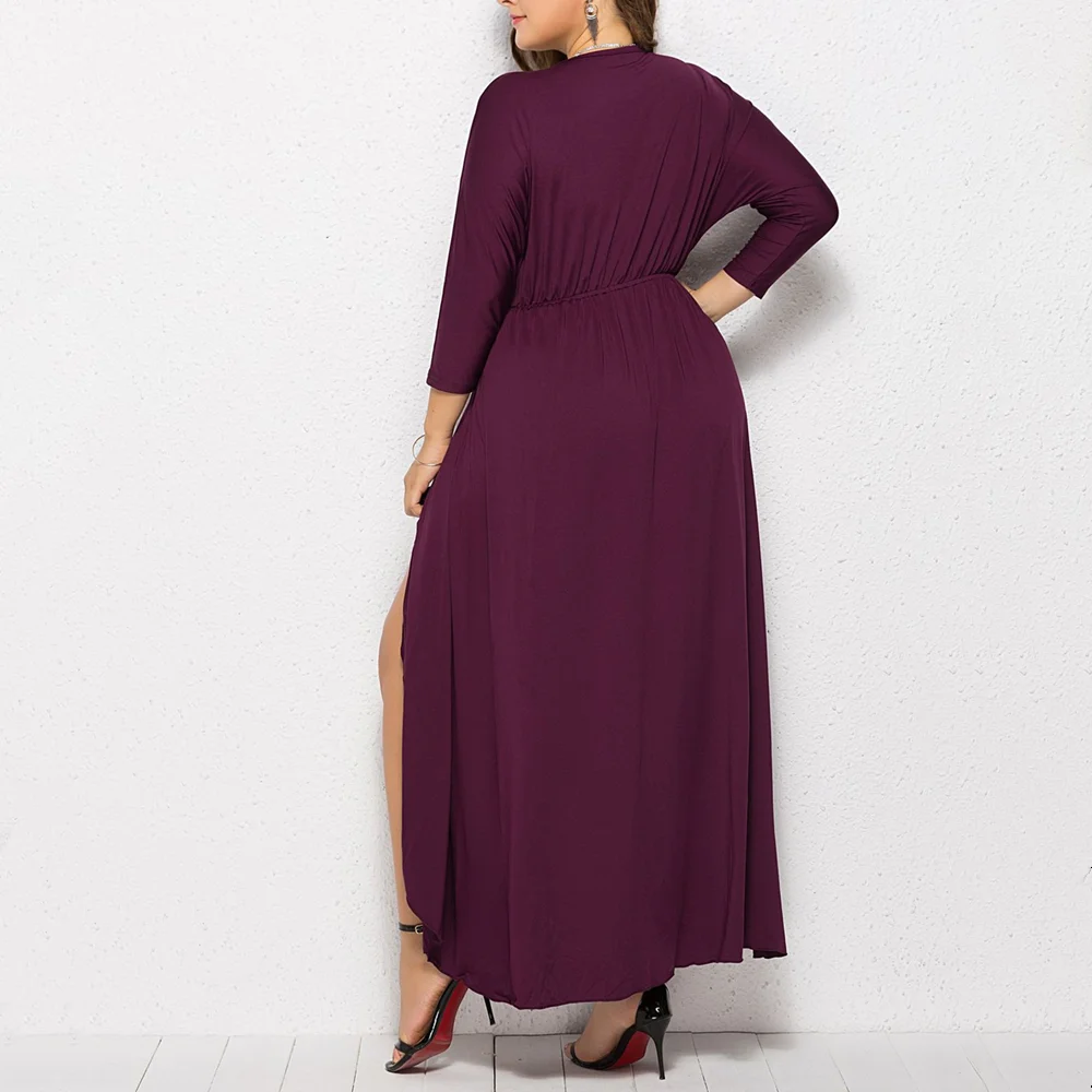 Женское платье с высокой талией элегантное однотонное Макси большого размера