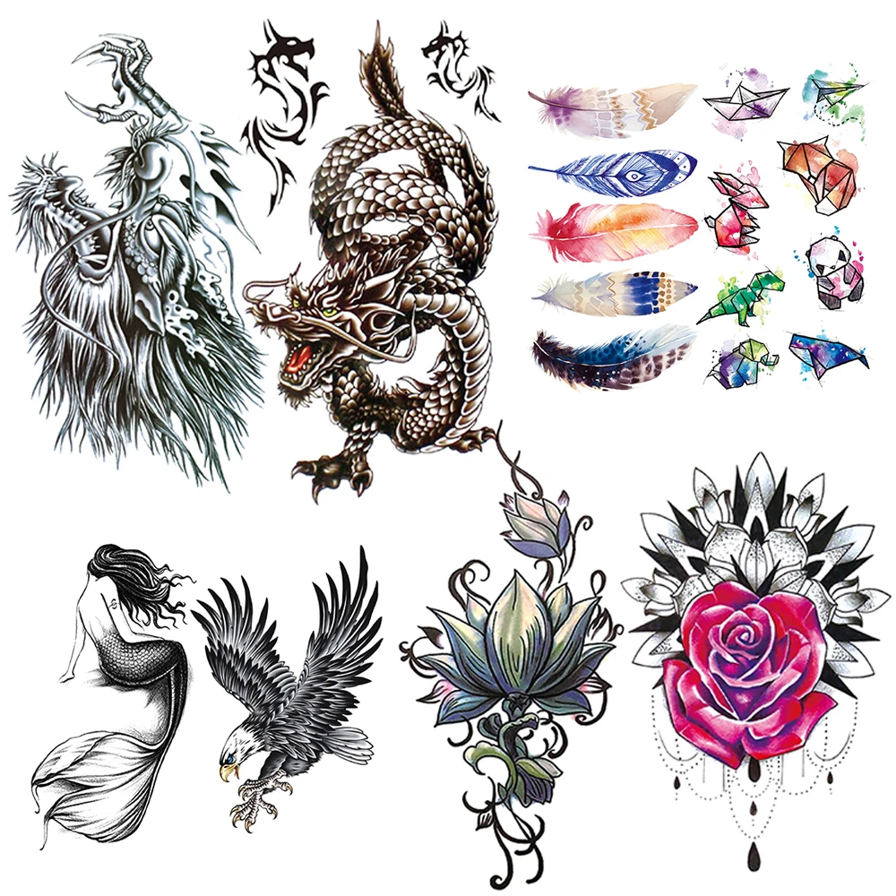 Временная тату с драконом для мужчин и женщин татуировка цветком хны наклейки