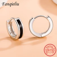 fanqieliu black circle real 925 sterling silver hoop earrings woman jewelry fashion gift for girl fql21511