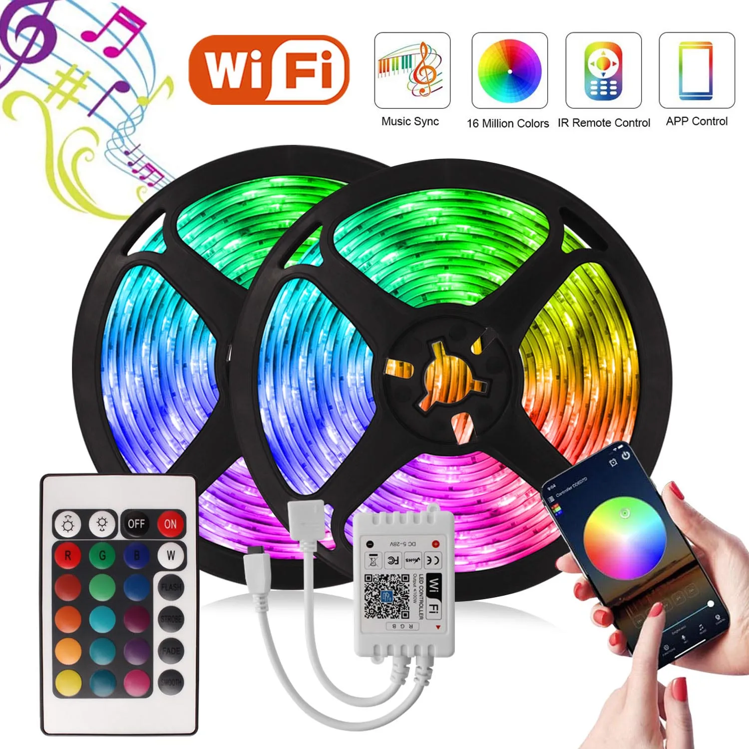 

DC 12V LED Strip Light RGB 5050 Tape Diode Wifi Control Music Sync LED Light Waterproof Flexible Ribbon 5M 10M 15M 20M Strip