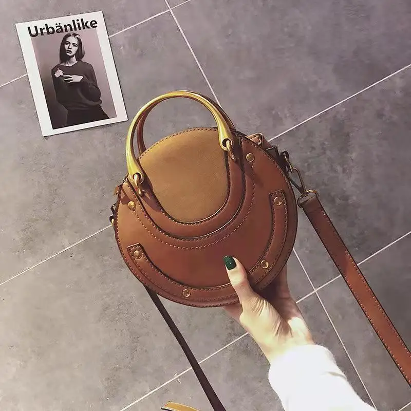 

Ladies small round bag fashion frosted stitching one-shoulder messenger handbag